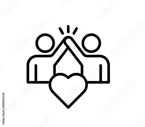 Unity and Compassion: An abstract representation of a heart embraced by two figures, celebrating the values of connection, empathy, and collaborative support