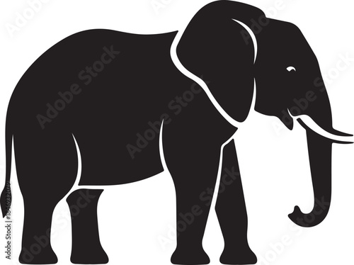 A black silhouette of an elephant facing right