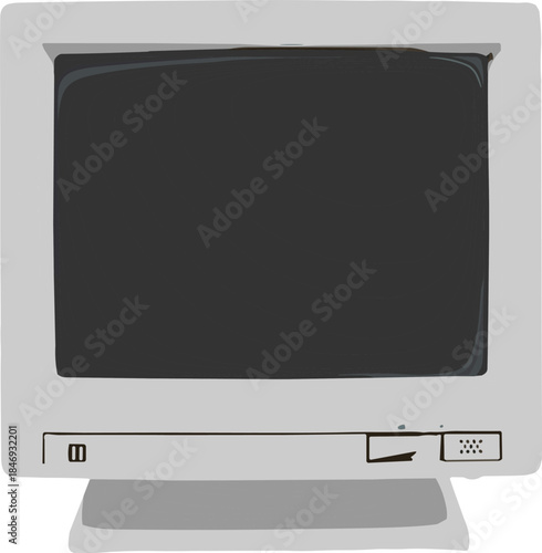 Vintage CRT computer monitor, retro desktop display, old technology screen, classic beige hardware, nostalgic tech equipment, outdated electronics device