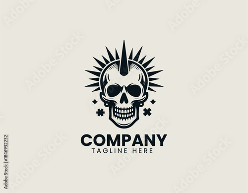 Iconic punk skull symbol expresses rebellious attitude in a bold modern black vector logo illustration