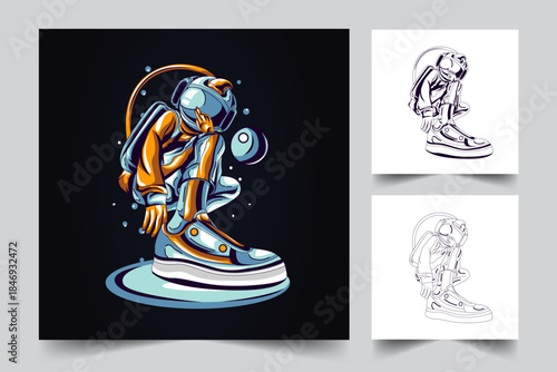 Cool Astronaut Mascot Illustration with Streetwear Aesthetic and Urban Style Sneakers

