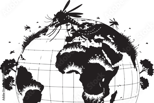 Mosquitoes on Globe Illustration