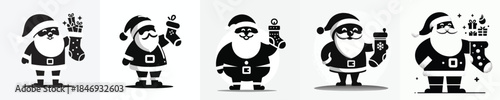vector silhouette of santa claus standing carrying christmas stocking