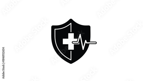 Black shield icon with a white medical cross and heartbeat line