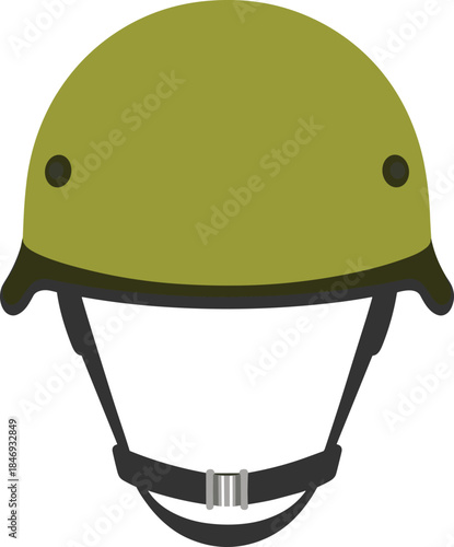 Yellow military helmet with chin strap, combat headgear, army protection gear, tactical safety equipment, soldier defense icon