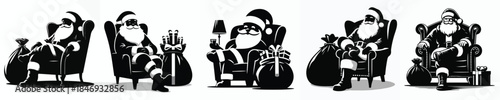 vector silhouette of santa claus sitting on a chair with a sack of christmas gifts