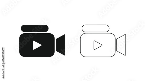 Two video player icons one filled and one outlined side by side