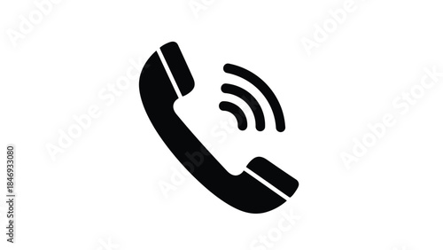 Simple black silhouette of a telephone handset with sound waves radiating