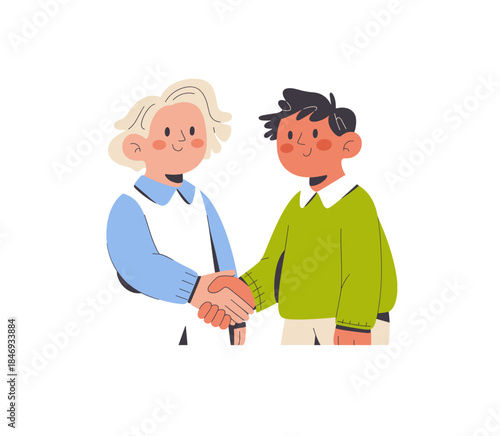 Partnership in Handshake: A close-up illustration depicts the cordiality of agreement, showcasing two individuals in a sincere handshake, embodying unity and cooperation.