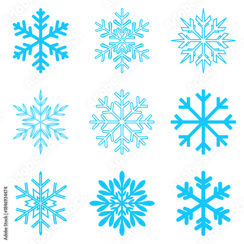 Vibrant blue snowflakes for winter designs