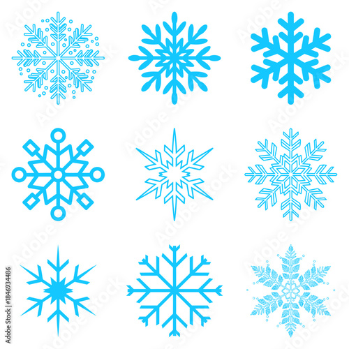 Vibrant blue snowflakes for winter designs