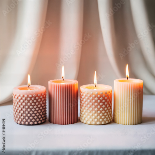 Wallpaper Mural "Pink and White Polka Dot Candles Lit on Reflective Surface — Cozy Romantic Candle Arrangement with Soft Glow" Torontodigital.ca
