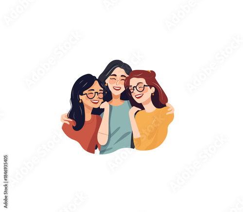 Three friends bonding together: An illustration of three smiling friends sharing an intimate moment, their joyful expressions highlighting the strong bond of friendship and companionship.