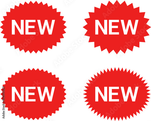 NEW Sticker Set Zigzag Discount Price Drop Special Price Campaign Fair Decoration Adornment Seal Stamp. Set of new arrival shop product tag icon. New labels or sale badges and banners vector sticker