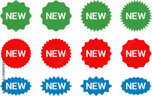 NEW Sticker Set Zigzag Discount Price Drop Special Price Campaign Fair Decoration Adornment Seal Stamp. Set of new arrival shop product tag icon. New labels or sale badges and banners vector sticker