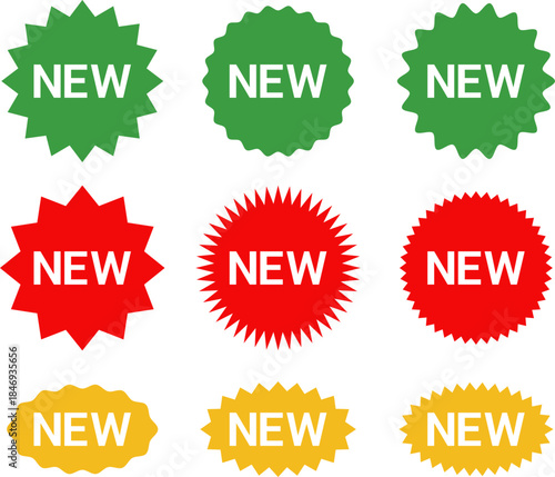 NEW Sticker Set Zigzag Discount Price Drop Special Price Campaign Fair Decoration Adornment Seal Stamp. Set of new arrival shop product tag icon. New labels or sale badges and banners vector sticker