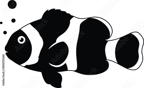 Black and white clownfish with bubbles marine life clownfish, fish, black and white, marine life, bubbles, ocean, underwater, aquatic, animal, monochrome, white background, fish swimming, sea creature