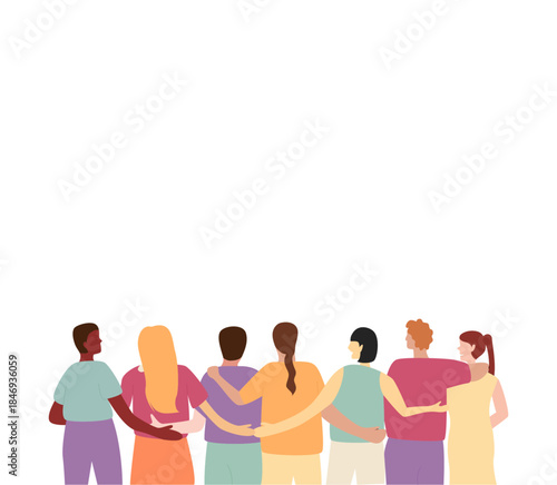 Unity in Embrace: A group of individuals, with arms intertwined, stand together in a visual representation of community, harmony, and togetherness. A testament to human connection.