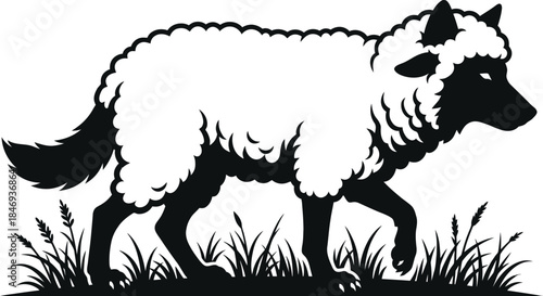 Wolf in Sheep Silhouette Vector | Deceptive Animal Concept Illustration