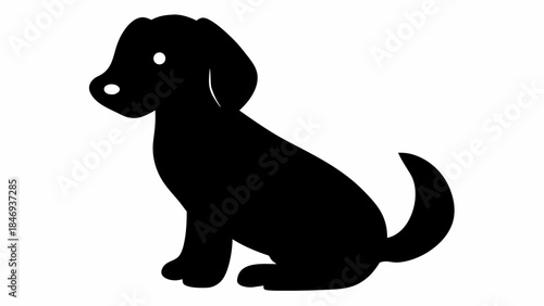 Simple Sitting Dog Silhouette with Tail Curve, Minimalist Pet Animal Vector Graphic for Veterinary or Pet Shop Design