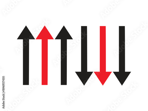 Vertical Arrows Vector Set – Red and Black Opposite Direction Symbols