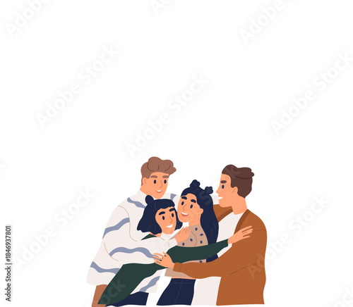 Embracing Unity and Affection: A close-knit group embraces, conveying a message of love, support, and profound human connection.