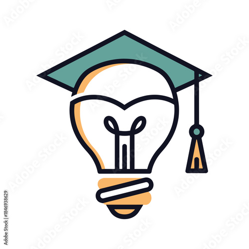 Graduation cap with light bulb and pencil