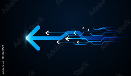 A Moving Back Arrows on dark background, and Backward arows Technology background big data visualization concept vector