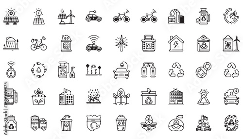 Future ready sustainability smart city outline line icon set