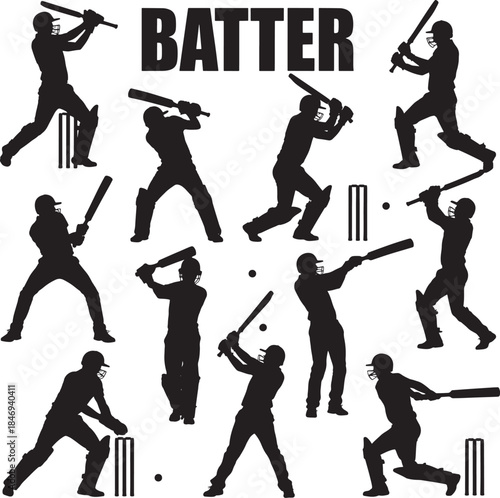 Cricket batter silhouettes