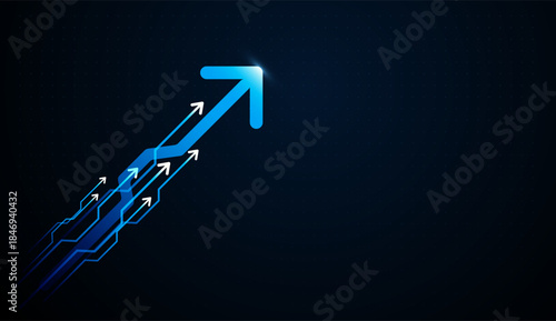 Abstract arrows flow technology direction on black design with modern Arrows futuristic background. Abstract blue technology circuit cyber futuristic geometric