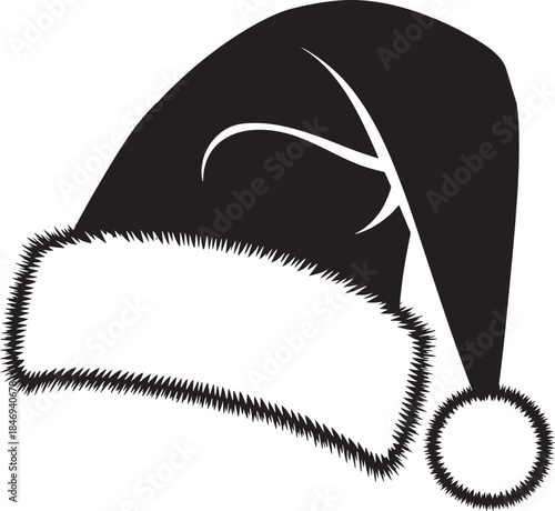 Black and white santa hat icon with fur trim and pompom