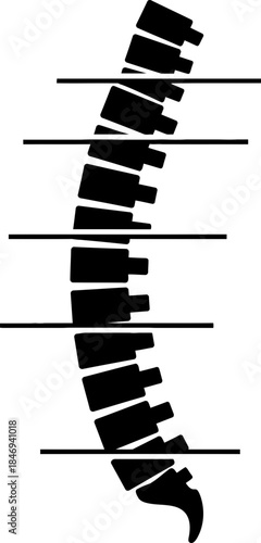 Human spine with scoliosis diagnosis line, a concept illustrating medical condition, disease, and health problems. Flat vector icon