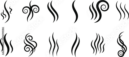 Collection of abstract black swirling line art designs