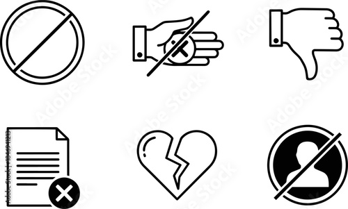 set of Collection of six black and white icons featuring a silhouette and various symbols 
