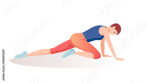 A focused person stretching muscles after exercise, soft light, relaxed posture, recovery and flexibility health concept