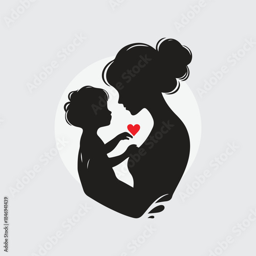 silhouette of a mother holding her child’s hand with hand-lettered ‘Happy Mother’s Day’ text