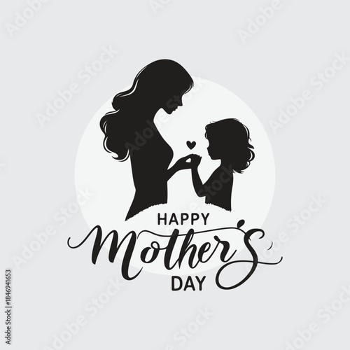 silhouette of a mother holding her child’s hand with hand-lettered ‘Happy Mother’s Day’ text