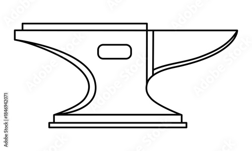 Hand drawn cute outline illustration of anvil. Flat vector forge workshop heavy tool line art doodle. Blacksmith craft. Forming metal hardware icon. Manufacturing or industrial sign. Isolated.