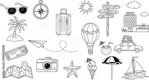 Vacation and travel icons and symbols collection