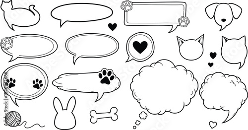 Cute cartoon animal speech bubbles and icons