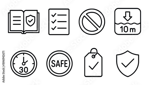 Safety and compliance icons on metallic background