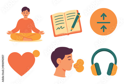 Mindfulness and relaxation concept with meditation and wellness icons
