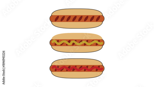 Delicious hot dogs with various toppings on buns