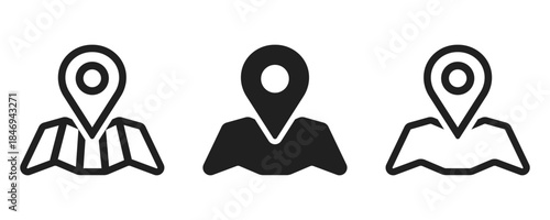 Map pin icon set. Location marker symbol for web design, app, and UI. GPS navigator pointer.
