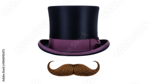 Cuadro en lienzo Elegant top hat and mustache PNG isolated on transparent background, vintage gen