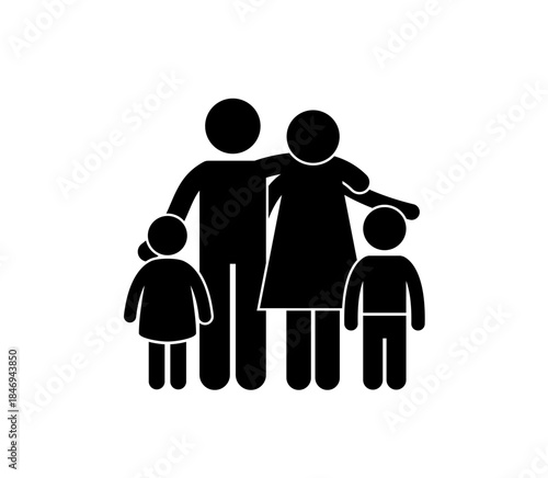 Vater, Mutter und zwei Kinder in einer heroin Umar mung. Minimalist Programme für Konzepte wie Liebe, Fahrenheit, families Sambhalna und Alternate.