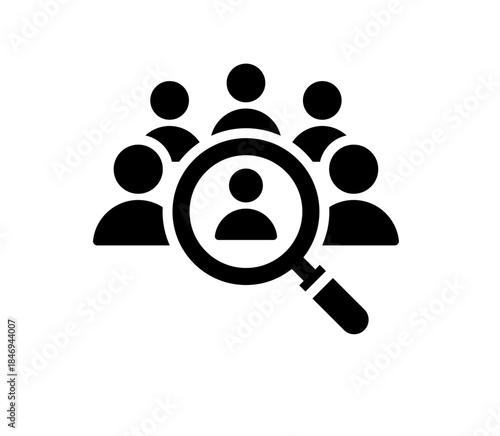 Lupe focuses auf einen Kandidaten in einer Personalize. Symbol für HR, Talents che, Personalised, Headhunting, Personalities und das Finden von Motorbike.