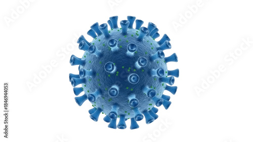 Konstfotografi Blue coronavirus virion isolated PNG, detailed 3D render of COVID-19 virus parti