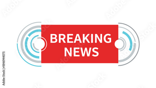 Bold breaking news banner with radial lines announces urgent information and captures attention with a vibrant red and cool blue color scheme.